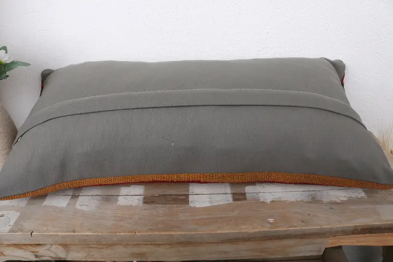 Pillow for Couch, Pillow Cover, Antique Pillows, Ethnical Kilim Rug Pillow, Farmhouse Cushion Cover, 12x24 Red Pillow Cover - 7