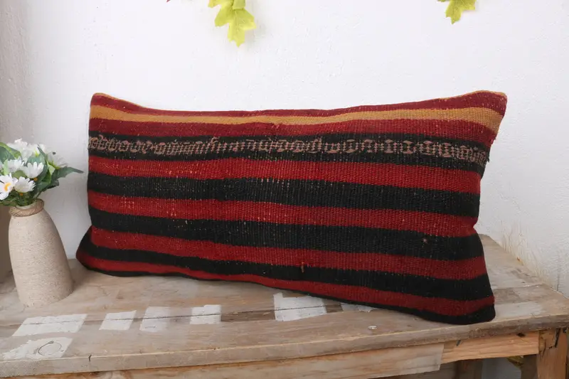Pillow for Couch, Pillow Cover, Antique Pillows, Ethnical Kilim Rug Pillow, Farmhouse Cushion Cover, 12x24 Red Pillow Cover - 4