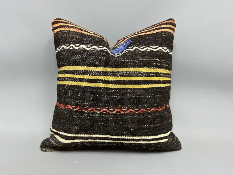Pillow for Sofa, Sustainable Pillow Sham, 20x20 Brown Pillow Sham, Rustic Pillow Sham, Pillow Sham, Antique Pillows, Ethnical Kilim Rug Pillow - 1