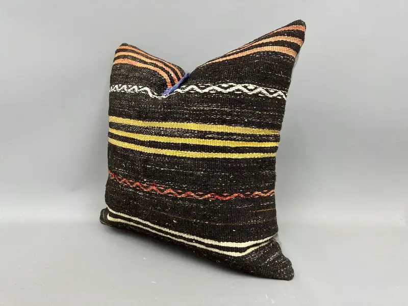 Pillow for Sofa, Sustainable Pillow Sham, 20x20 Brown Pillow Sham, Rustic Pillow Sham, Pillow Sham, Antique Pillows, Ethnical Kilim Rug Pillow - 3