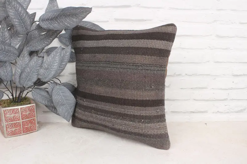 Vintage Kilim Throw Pillow, Vintage Kilim Pillow, 16x16 Gray Pillow, Pillow Case, Pillow for Couch, Sofa Bolster Cushion Case - 4