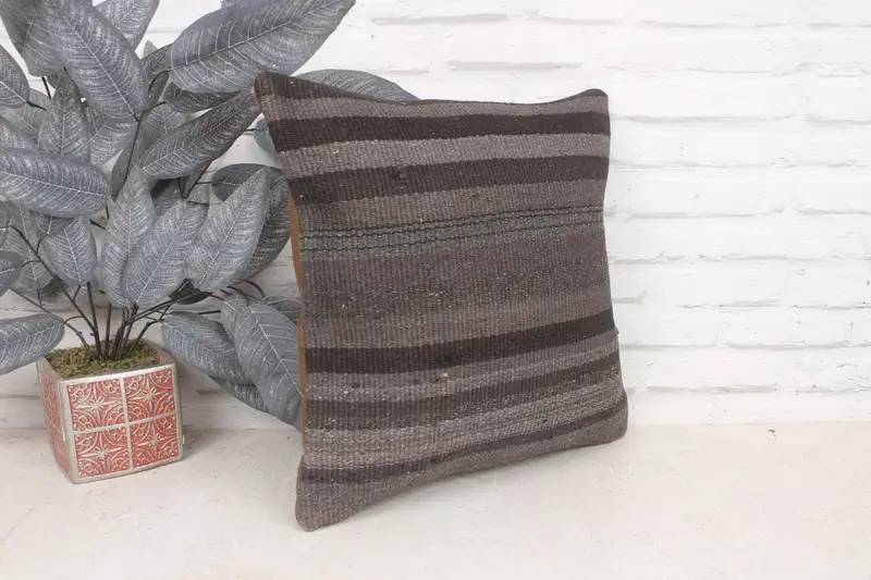 Vintage Kilim Throw Pillow, Vintage Kilim Pillow, 16x16 Gray Pillow, Pillow Case, Pillow for Couch, Sofa Bolster Cushion Case - 3