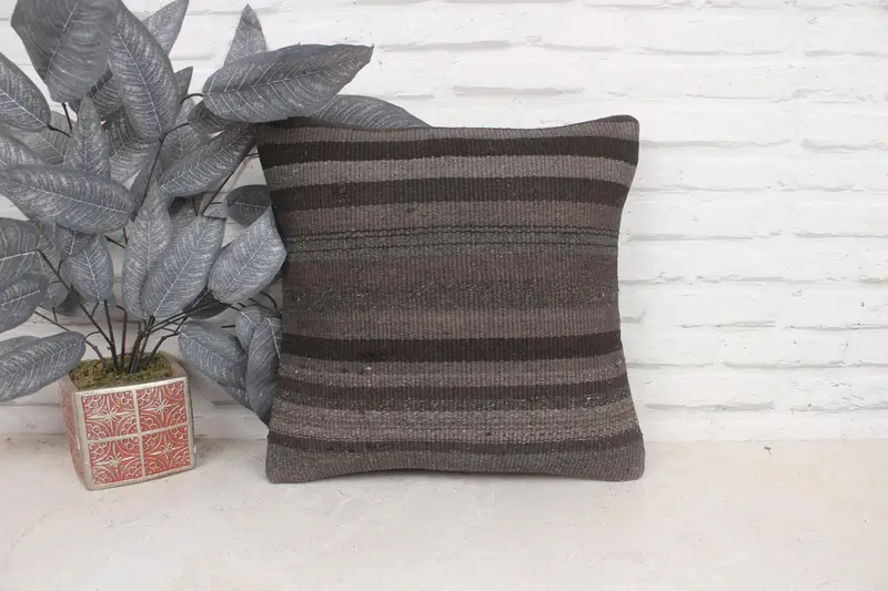 Vintage Kilim Throw Pillow, Vintage Kilim Pillow, 16x16 Gray Pillow, Pillow Case, Pillow for Couch, Sofa Bolster Cushion Case - 1