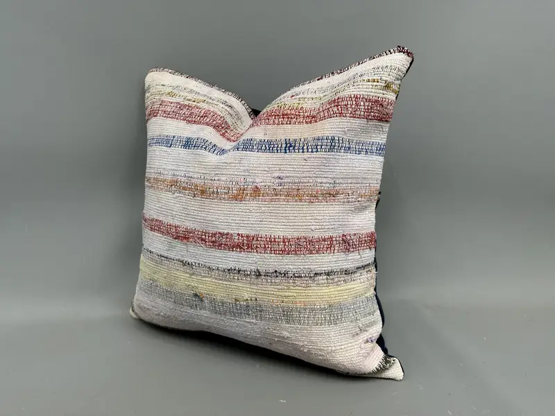 Kilim Pillow Cover, Cushion Cover, 20x20 Blue Pillow Sham, Boho Pillow Sham Cover, Southwestern Pillow Case, Gift Pillow, Bolster Throw Pillow Case - 3
