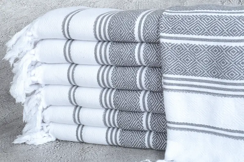 Custom Kitchen Towel Monogrammed Organic Turkish Cotton, Dark Gray-White, 18x40 Inches