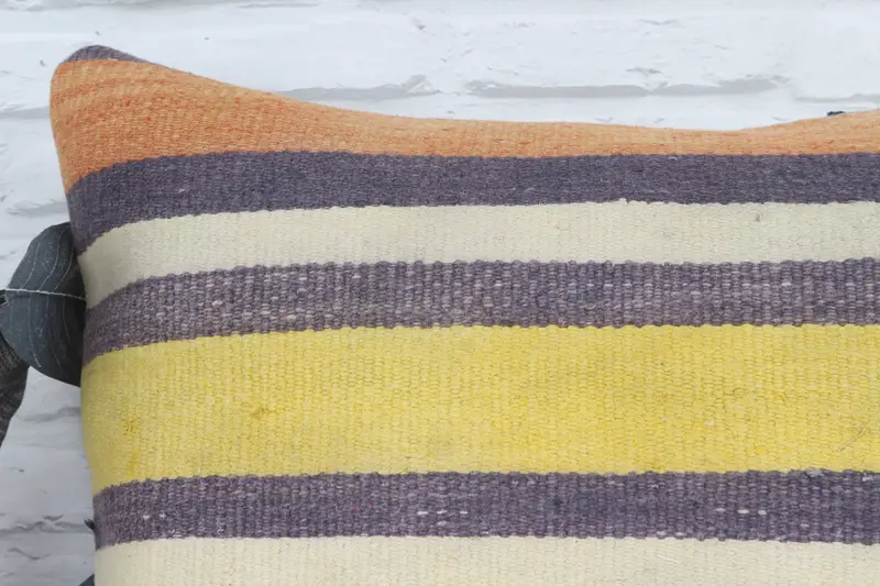 Sustainable Pillow Cover, Cushion Case, Patio Pillow, 22x22 Yellow Cushion Cover, Gift Pillow, Handmade Kilim Cushion, Turkish Kilim Pillow - 2