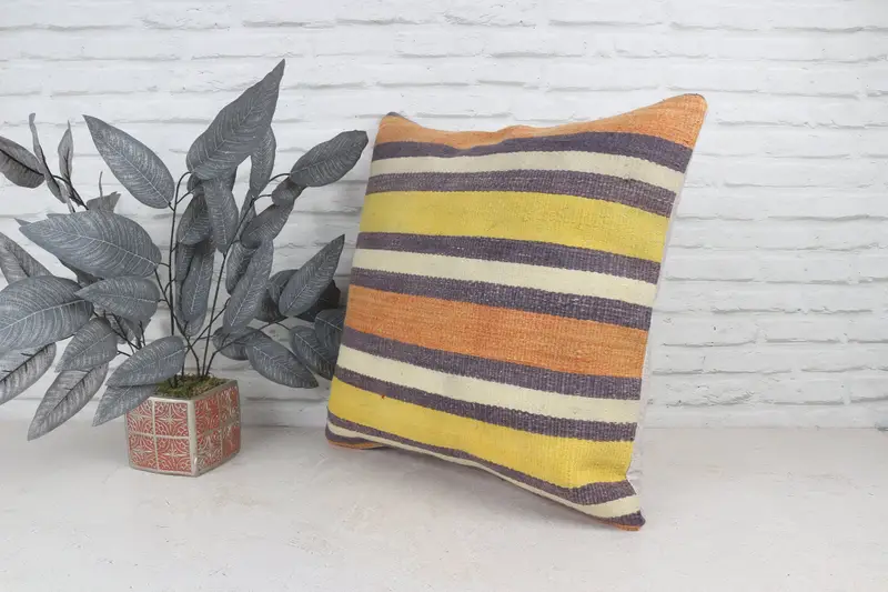 Sustainable Pillow Cover, Cushion Case, Patio Pillow, 22x22 Yellow Cushion Cover, Gift Pillow, Handmade Kilim Cushion, Turkish Kilim Pillow - 5