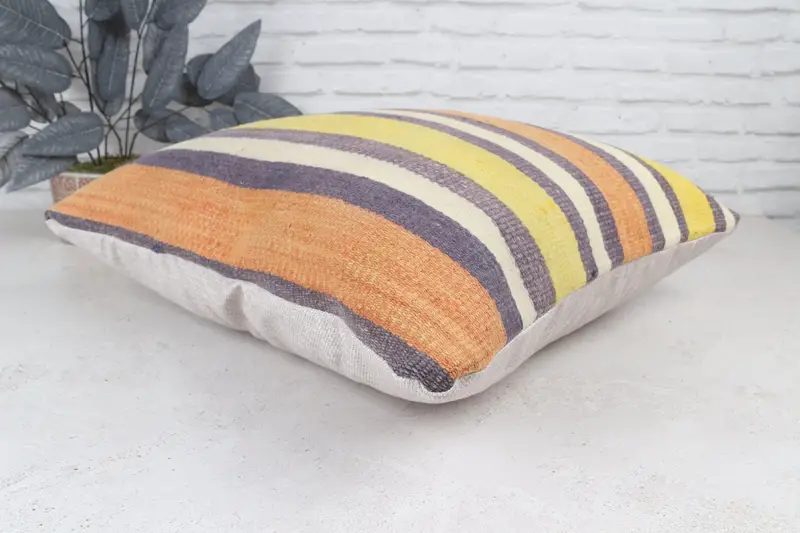 Sustainable Pillow Cover, Cushion Case, Patio Pillow, 22x22 Yellow Cushion Cover, Gift Pillow, Handmade Kilim Cushion, Turkish Kilim Pillow - 7