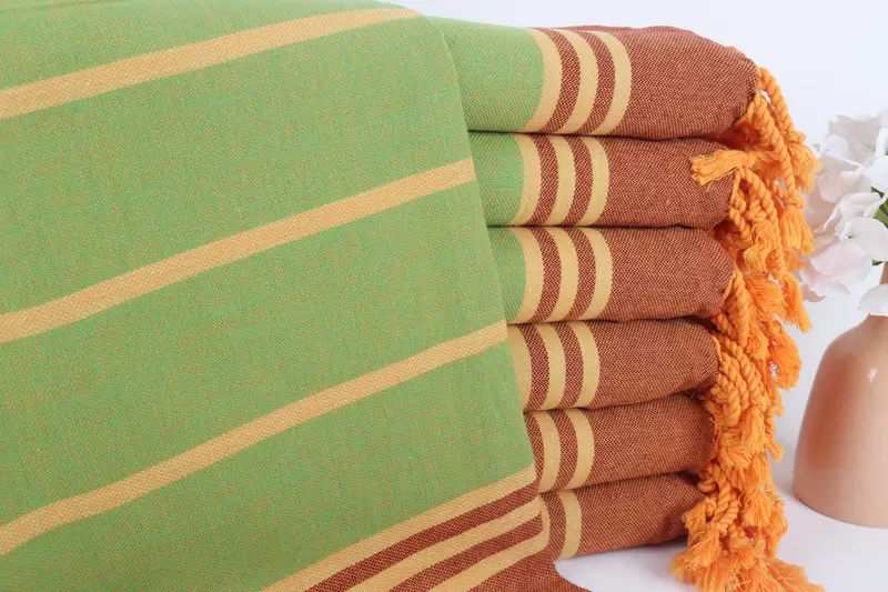 Türk Plaj Havlusu Kişiye Özel Bordo-Yeşil Şerit, 36x71 İnç