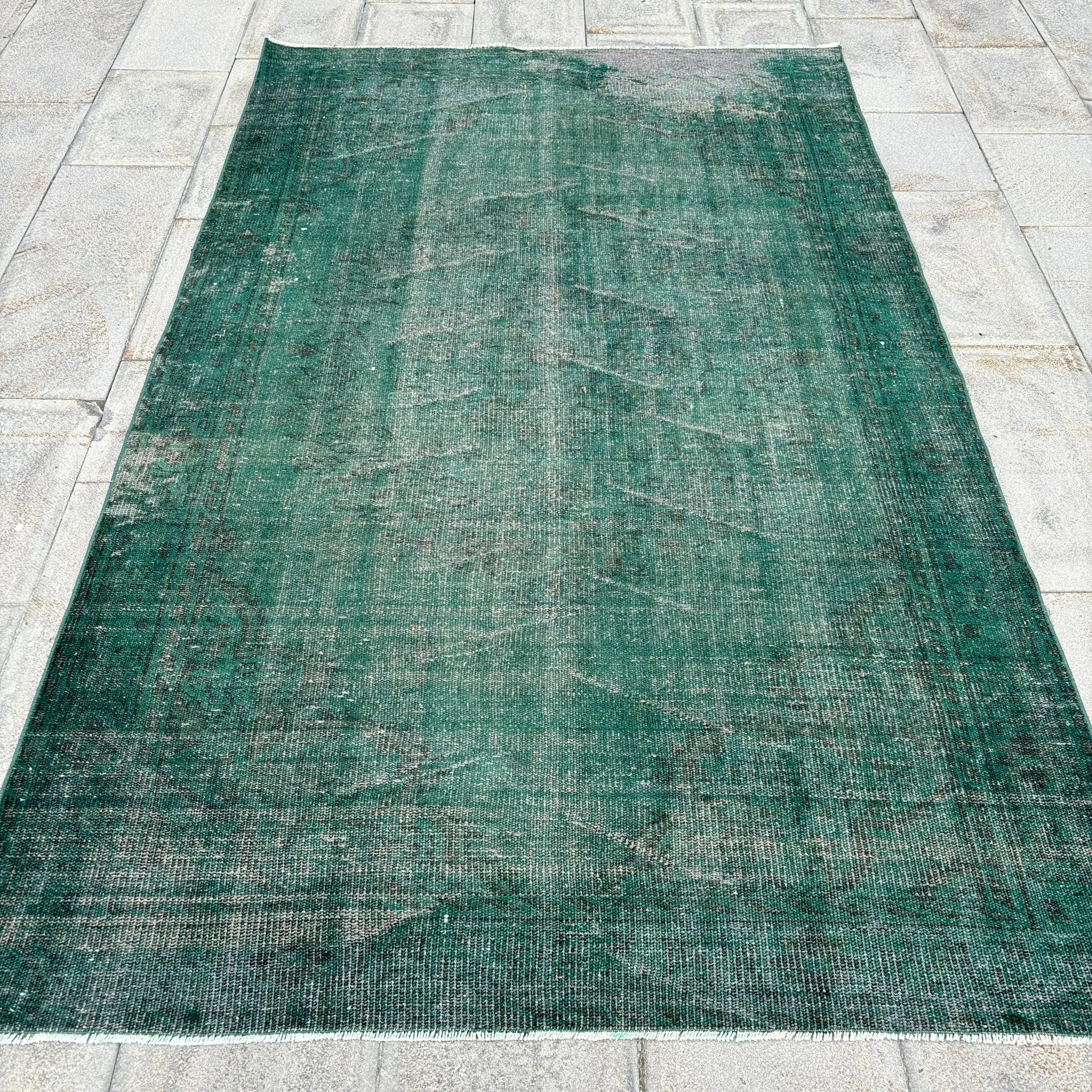5x8.1 ft Vintage Halı, Kilim, Yeşil Güneybatı Halı Yün - 1