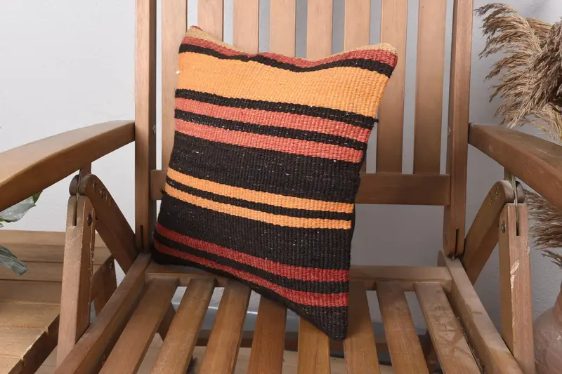 Pillow, Ethnical Kilim Rug Pillow, Neutral Cushion Cover, Turkish Pillow, 14x14 Brown Pillow Cover, Boho Pillow - 3