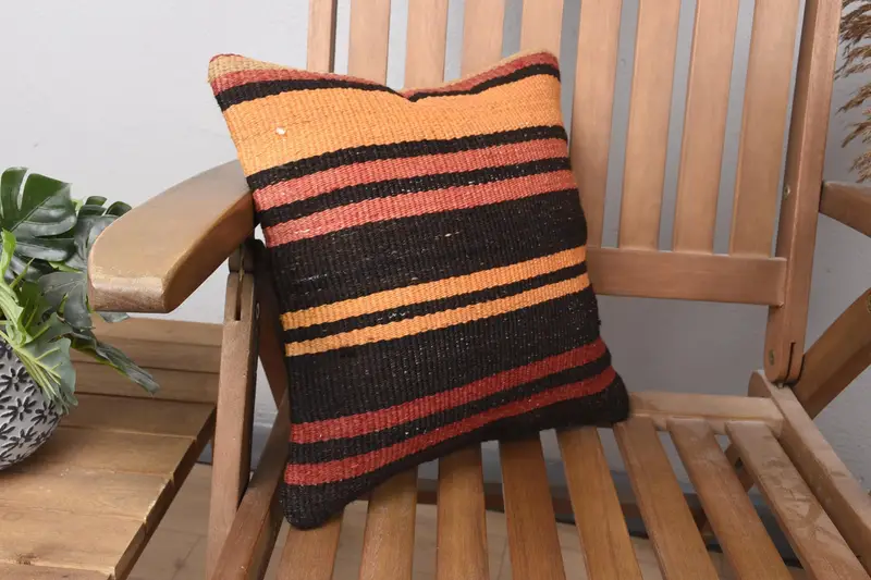 Pillow, Ethnical Kilim Rug Pillow, Neutral Cushion Cover, Turkish Pillow, 14x14 Brown Pillow Cover, Boho Pillow - 2