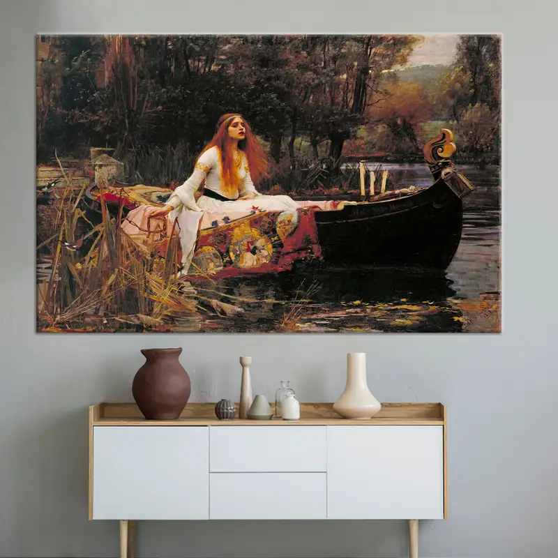 The Lady of Shalott, John William Waterhouse, Woman Painting, Oail Painting Print, Famous Wall Art, Famous Table, Vintage Table, Canvas Art, - 1