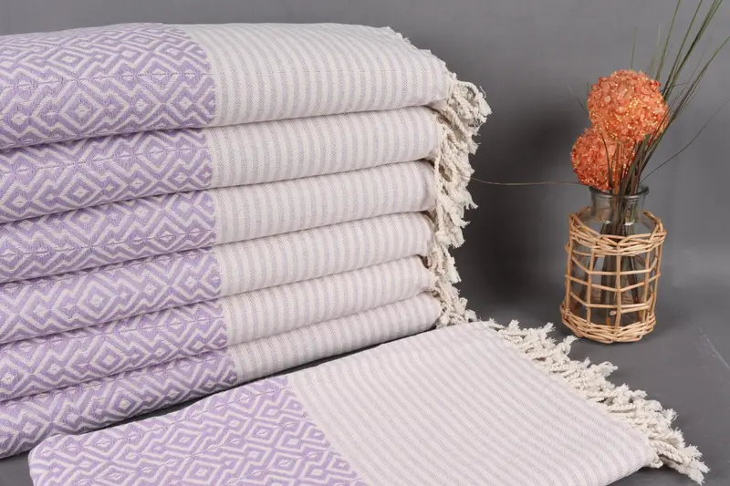 Organic Cotton Personalized Lilac Diamond Peshtemal, 38x75 Inches