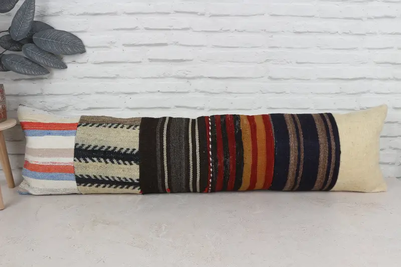 Throw Kilim Pillow, Cushion Case, Car Pillow Case, Boho Pillow, Tapestry Cushion, Ethnical Kilim Rug Pillow, 12x48 Red Pillow Sham - 1