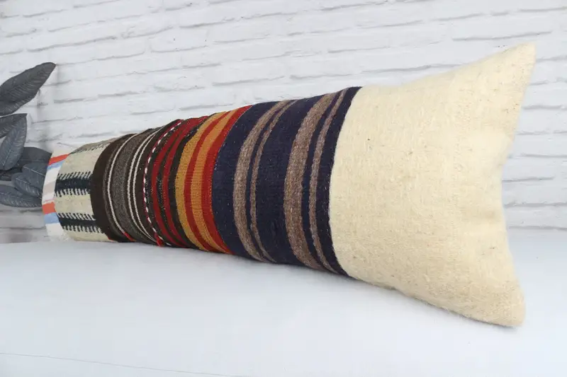 Throw Kilim Pillow, Cushion Case, Car Pillow Case, Boho Pillow, Tapestry Cushion, Ethnical Kilim Rug Pillow, 12x48 Red Pillow Sham - 4
