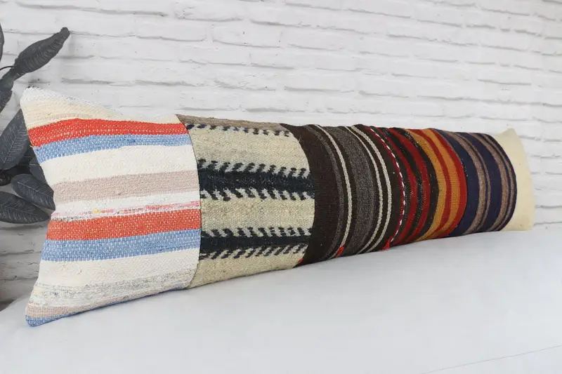 Throw Kilim Pillow, Cushion Case, Car Pillow Case, Boho Pillow, Tapestry Cushion, Ethnical Kilim Rug Pillow, 12x48 Red Pillow Sham - 3