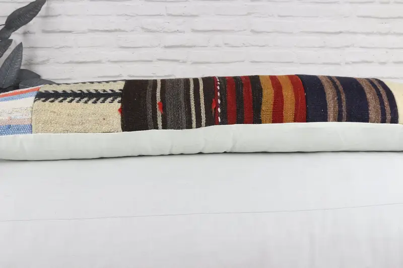 Throw Kilim Pillow, Cushion Case, Car Pillow Case, Boho Pillow, Tapestry Cushion, Ethnical Kilim Rug Pillow, 12x48 Red Pillow Sham - 6