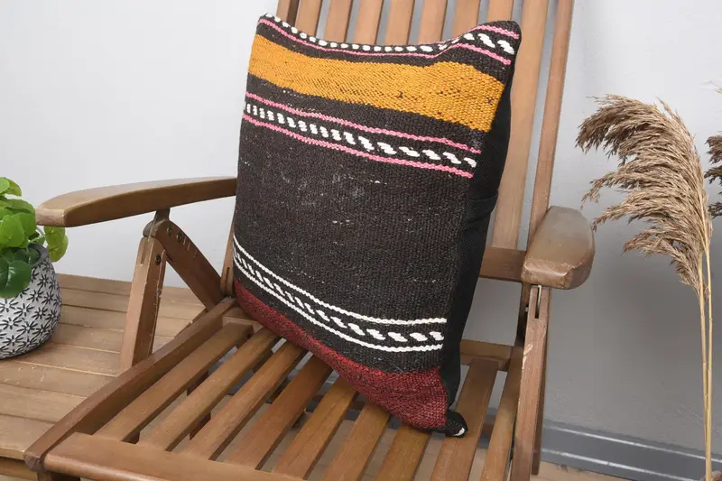 Boho Pillow Sham Cover, Kilim Pillow Cover, Pillow, 20x20 Brown Cushion Cover, Throw Kilim Pillow, Custom Cushion, Ethnic Cushion Case - 3