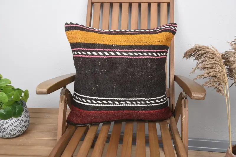 Boho Pillow Sham Cover, Kilim Pillow Cover, Pillow, 20x20 Brown Cushion Cover, Throw Kilim Pillow, Custom Cushion, Ethnic Cushion Case - 1