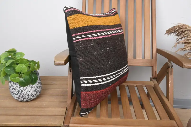 Boho Pillow Sham Cover, Kilim Pillow Cover, Pillow, 20x20 Brown Cushion Cover, Throw Kilim Pillow, Custom Cushion, Ethnic Cushion Case - 2