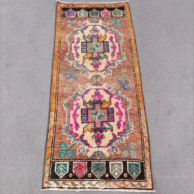 Kahverengi Kamuflaj Halı, 0,1x3,8 ft Bej Vurgulu