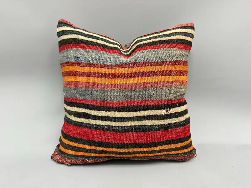 Meditation Cushion Cover, Vintage Kilim Pillow, Boho Pillow, Cushion, Knitted Pillow Sham, 18x18 Red Pillow Cover, Vintage Pillow - 1