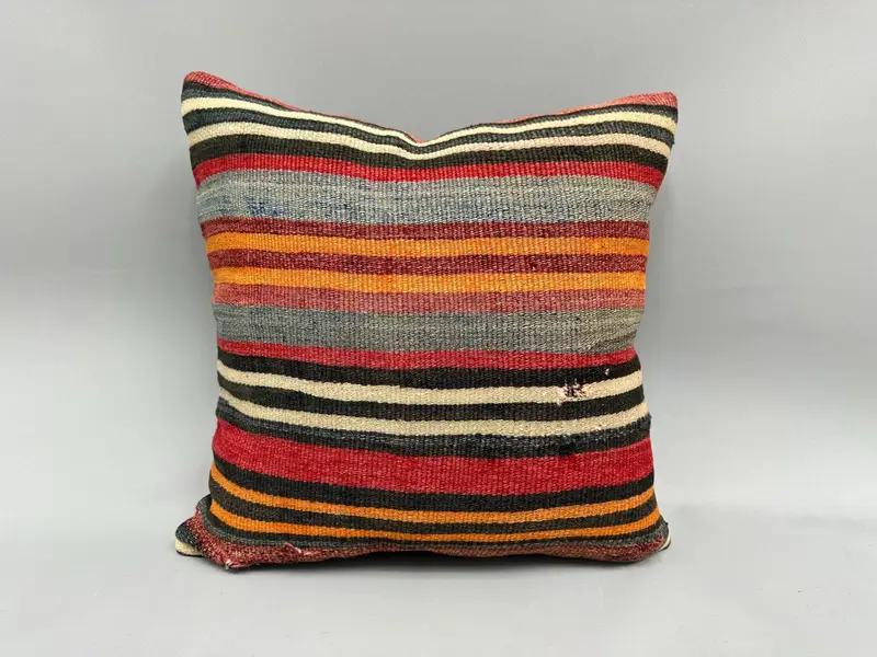 Meditation Cushion Cover, Vintage Kilim Pillow, Boho Pillow, Cushion, Knitted Pillow Sham, 18x18 Red Pillow Cover, Vintage Pillow - 4