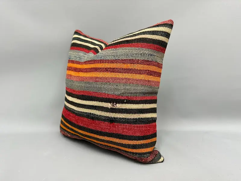 Meditation Cushion Cover, Vintage Kilim Pillow, Boho Pillow, Cushion, Knitted Pillow Sham, 18x18 Red Pillow Cover, Vintage Pillow - 3