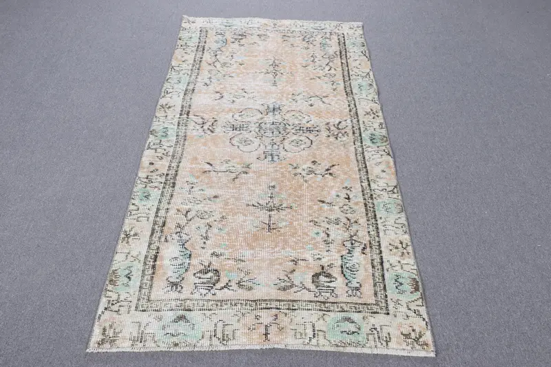 Oushak Vintage Halı, 3.3x6.1 ft Türk Halısı, Kahverengi Oryantal Yün Halı - 1
