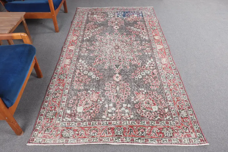 4,2x8 ft Teppich, Vintage-Teppich, grauer Oushak-Blumenteppich - 1