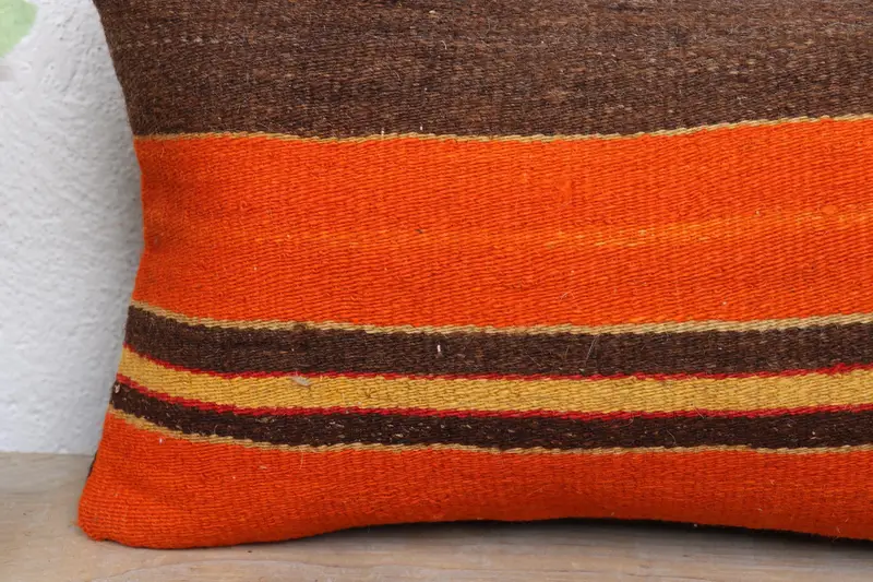 Pillow Cover, Interior Designer Pillow, Neutral Throw Pillow Sham, Boho Pillow Sham Cover, 8x16 Orange Pillow Sham, Kilim Cushion Sham - 3