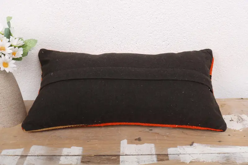 Pillow Cover, Interior Designer Pillow, Neutral Throw Pillow Sham, Boho Pillow Sham Cover, 8x16 Orange Pillow Sham, Kilim Cushion Sham - 7