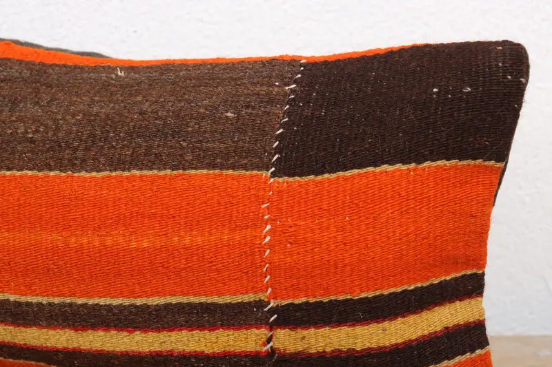 Pillow Cover, Interior Designer Pillow, Neutral Throw Pillow Sham, Boho Pillow Sham Cover, 8x16 Orange Pillow Sham, Kilim Cushion Sham - 5