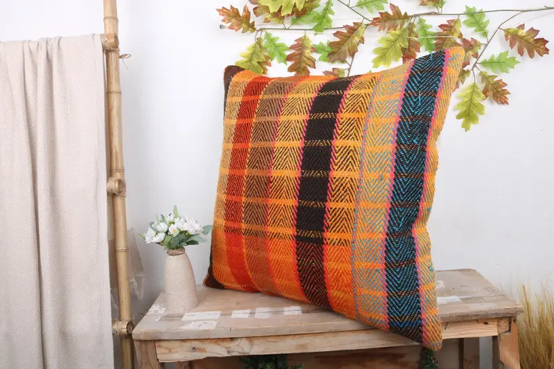 Decorative Throw Cushion Cover, Vintage Kilim Pillow, 24x24 Orange Pillow Cover, Outdoor Throw Cushion, Cushion, Boho Pillow, Kilim Pillow - 4
