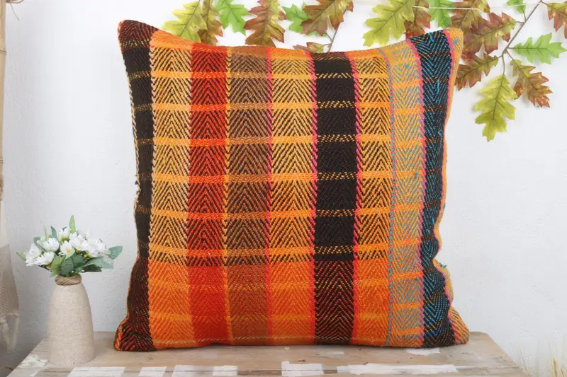 Decorative Throw Cushion Cover, Vintage Kilim Pillow, 24x24 Orange Pillow Cover, Outdoor Throw Cushion, Cushion, Boho Pillow, Kilim Pillow - 2