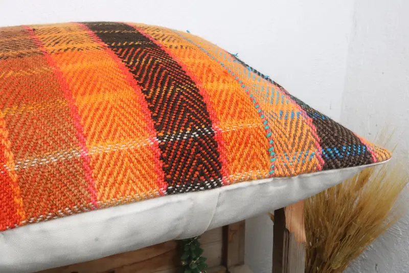 Decorative Throw Cushion Cover, Vintage Kilim Pillow, 24x24 Orange Pillow Cover, Outdoor Throw Cushion, Cushion, Boho Pillow, Kilim Pillow - 6