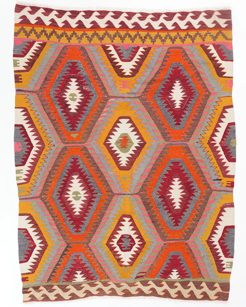 Sarı Desenli Kırmızı Halı, 5,4x7,4 ft Zarif Dekor