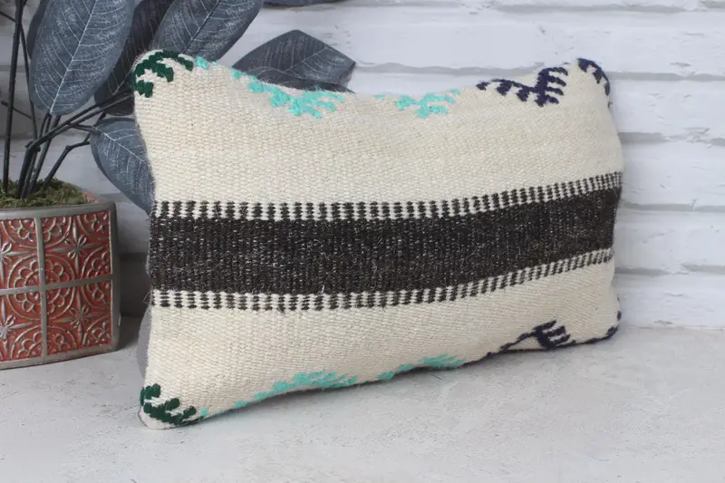 Vintage Kilim Throw Pillow, Interior Designer Pillow, Antique Pillows, Muted Cushion, 8x16 Beige Pillow Sham, Pillow, Ethnic Throw Cushion Case - 4