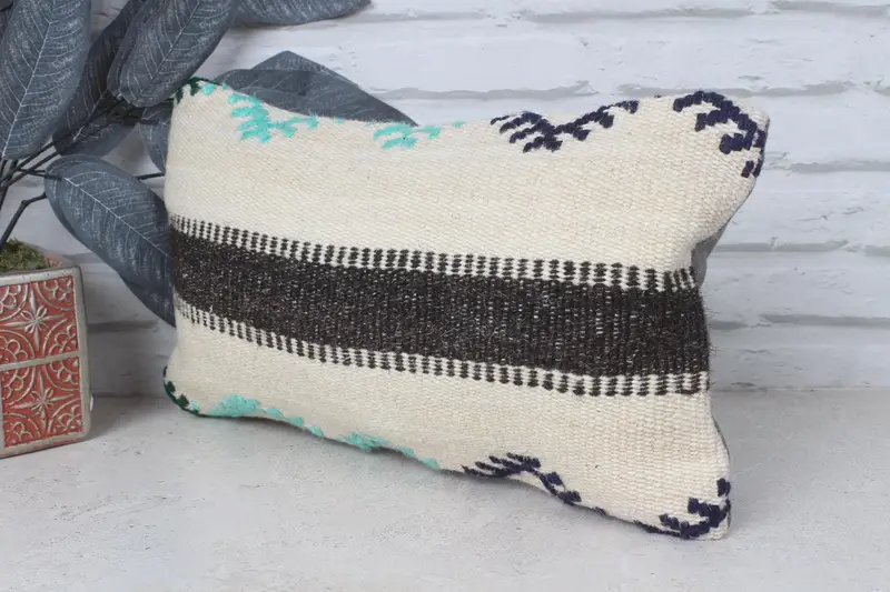 Vintage Kilim Throw Pillow, Interior Designer Pillow, Antique Pillows, Muted Cushion, 8x16 Beige Pillow Sham, Pillow, Ethnic Throw Cushion Case - 3