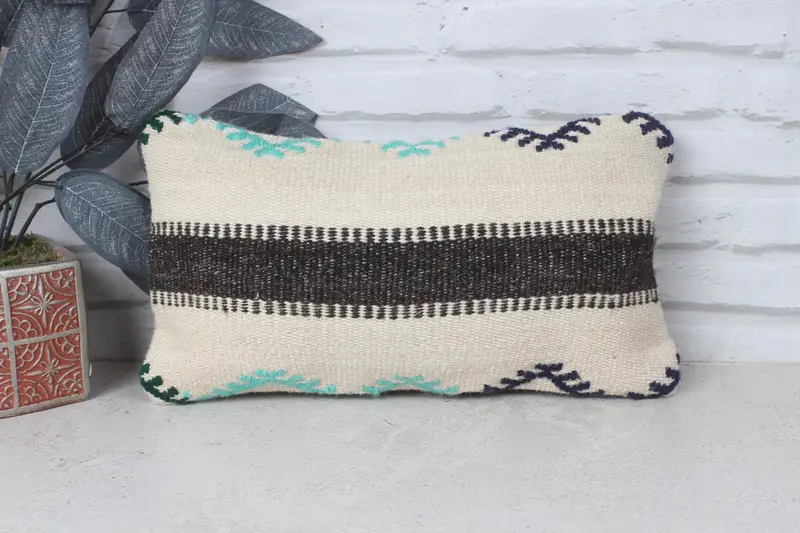 Vintage Kilim Throw Pillow, Interior Designer Pillow, Antique Pillows, Muted Cushion, 8x16 Beige Pillow Sham, Pillow, Ethnic Throw Cushion Case - 1