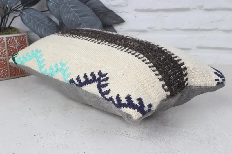 Vintage Kilim Throw Pillow, Interior Designer Pillow, Antique Pillows, Muted Cushion, 8x16 Beige Pillow Sham, Pillow, Ethnic Throw Cushion Case - 6