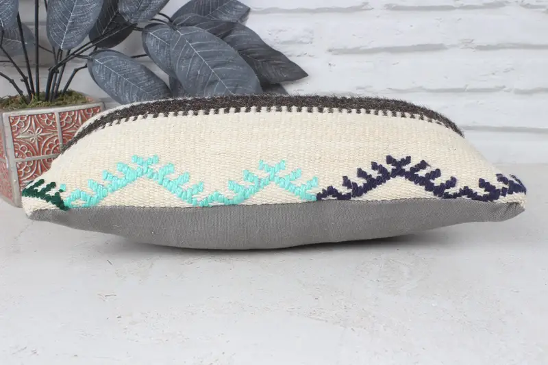 Vintage Kilim Throw Pillow, Interior Designer Pillow, Antique Pillows, Muted Cushion, 8x16 Beige Pillow Sham, Pillow, Ethnic Throw Cushion Case - 5