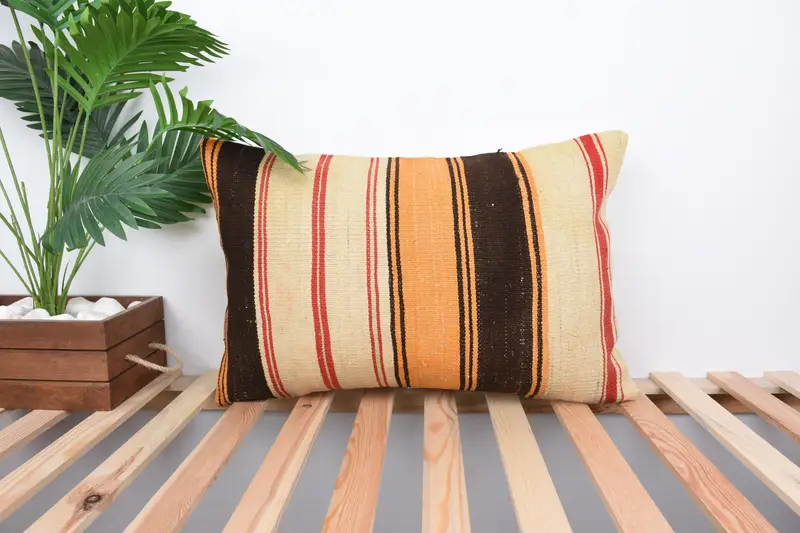 Pillow for Couch, 16x24 Brown Cushion Cover, Pillow Case, Ethnical Kilim Rug Pillow, Knitted Pillow, Interior Designer Pillow - 1