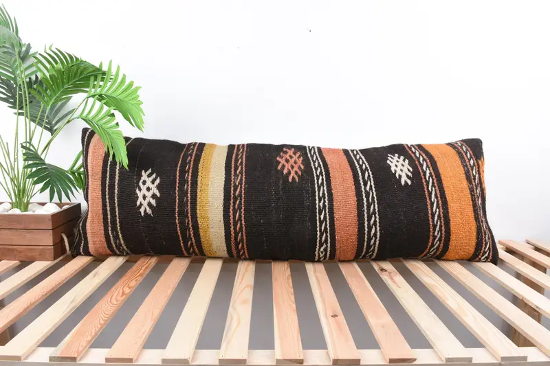 Art Deco Cushion Case, Pillow Case, 16x48 Brown Pillow Cover, Boho Pillow, Sofa Cushion Case, Home Decor Pillow, Vintage Kilim Pillow - 1