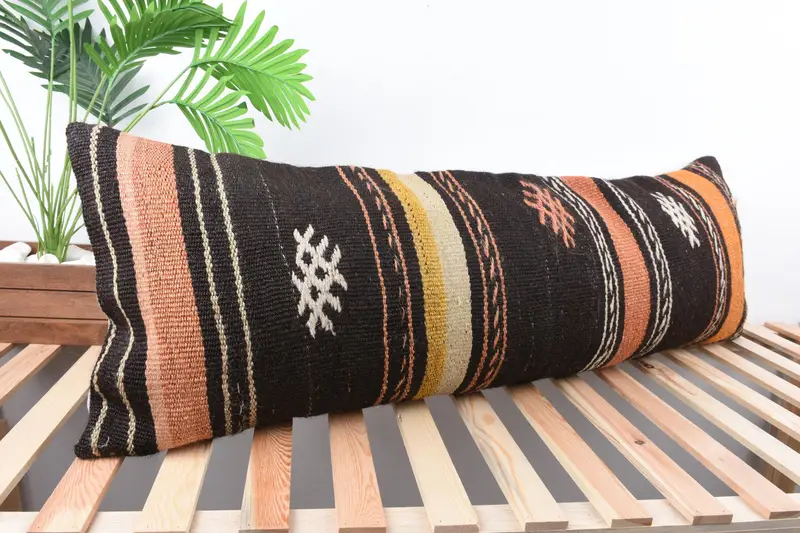 Art Deco Cushion Case, Pillow Case, 16x48 Brown Pillow Cover, Boho Pillow, Sofa Cushion Case, Home Decor Pillow, Vintage Kilim Pillow - 4