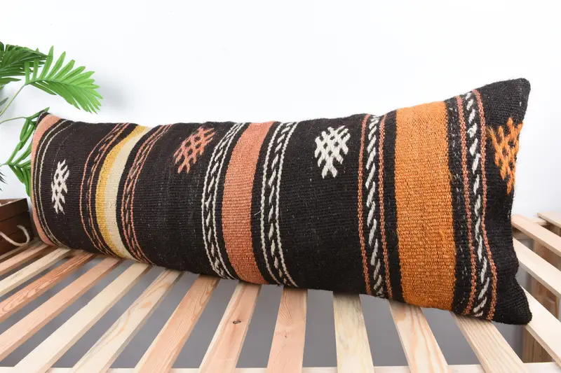 Art Deco Cushion Case, Pillow Case, 16x48 Brown Pillow Cover, Boho Pillow, Sofa Cushion Case, Home Decor Pillow, Vintage Kilim Pillow - 5