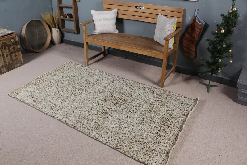 エレガントなベージュ&ブラウンラグ、3.6x6.5フィート抽象