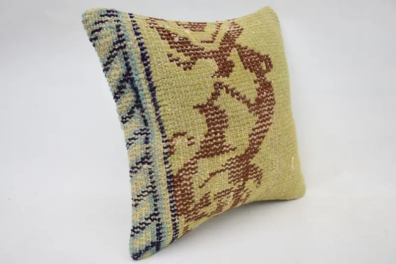 Muted Pillow Case, 12x12 Yellow Cushion Cover, Boho Pillow, Pillow Case, Gift Pillow, Throw Kilim Pillow, Decorative Bolster Pillow Cover - 2