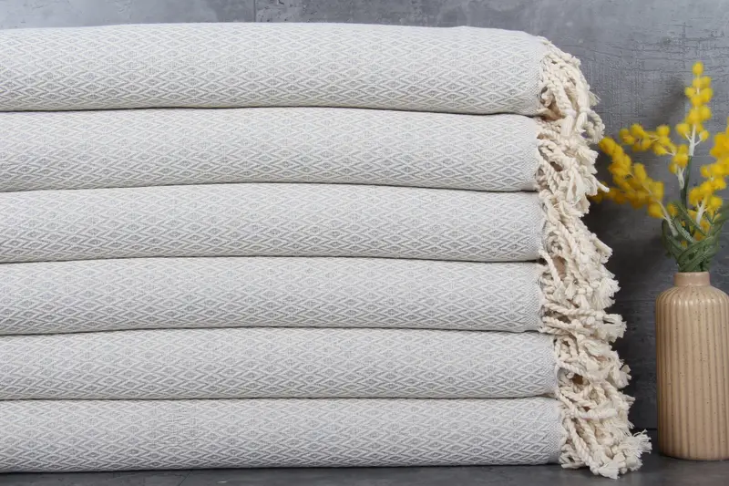 Turkish Towel Light Gray Organic Cotton Beach Towel, 40x71 Inches